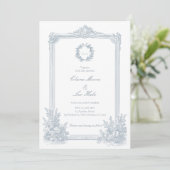 Invitation Elegant Dusty Blue Floral Border Wedding Invitatio (Debout devant)