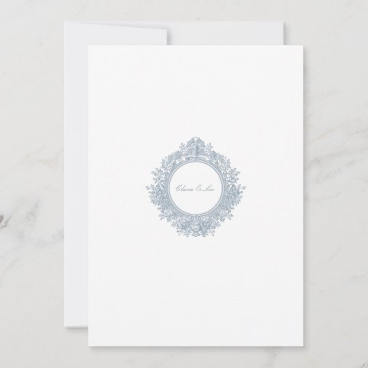 Invitation Elegant Dusty Blue Floral Border Wedding Invitatio (Dos)