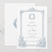 Invitation Elegant Dusty Blue Floral Border Wedding Invitatio (Devant / Derrière)