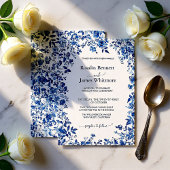 Invitation Elegant Dusty Blue Floral Chinoiserie Classic