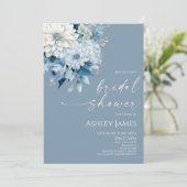 Invitation Elegant Dusty Blue Floral Flowers Bridal Shower (Debout devant)