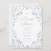 Invitation Elegant Dusty Blue Floral Frame Bridal Shower (Devant)
