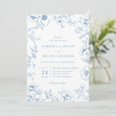 Invitation Elegant Dusty Blue Floral Garden QR Code Wedding (Debout devant)
