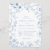 Invitation Elegant Dusty Blue Floral Garden QR Code Wedding (Devant / Derrière)