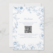Invitation Elegant Dusty Blue Floral Garden QR Code Wedding (Dos)