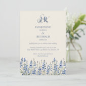 Invitation Élégant Dusty Blue Floral Mariage (Debout devant)