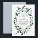 Invitation Elégant Dusty Blue Floral Rustic Garden Mariage<br><div class="desc">Les motifs présentent des éléments floraux d'aquarelle élégants dans des tons bleu poussiéreux, acier, brume et plus sur une couronne de verdure peinte. L'arrière est assorti d'une teinte bleu clair. Le fond est également orné d'un bouquet de fleurs assorties et d'eucalyptus. Affichez la collection sur cette page pour rechercher les...</div>