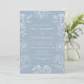 Invitation Elegant Dusty Blue French Roses Wedding (Debout devant)