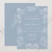 Invitation Elegant Dusty Blue French Roses Wedding (Devant / Derrière)