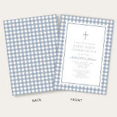 Invitation Elegant Dusty Blue Gingham Boy First Communion