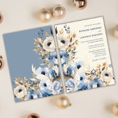 Invitation Elégant Dusty Blue Gold Mariage Floral d'hiver