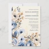 Invitation Elégant Dusty Blue Gold Mariage Floral d'hiver (Devant)