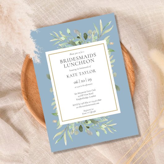 Invitation Élégant Dusty Blue Greenery Bridesmaids Déjeuner