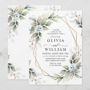 Invitation Elegant Dusty Blue  Greenery ENGAGEMENT PARTY