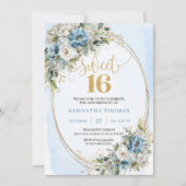 Invitation Elegant Dusty Blue Greenery Sweet 16th Birthday (Devant)