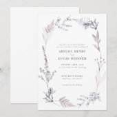 Invitation Elégant Dusty Blue Grey Fleur sauvage Mariage (Devant / Derrière)