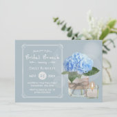Invitation Elégant Dusty Blue Hydrangea Fête des mariées Brun (Debout devant)