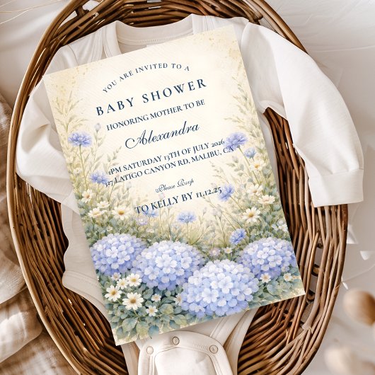 Invitation Elegant Dusty Blue Hydrangea Garden Baby Shower
