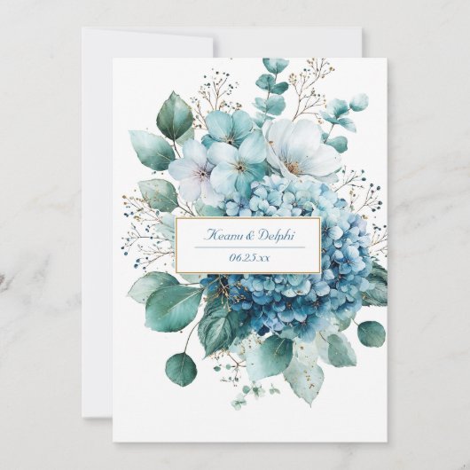 Invitation Elegant Dusty Blue Hydrangea Gold Floral (Devant)