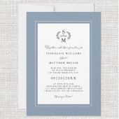 Invitation Élégant Dusty Blue Initials Mariage de calligraphi