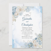 Invitation Elégant Dusty Blue Ivory Rose Flowers Mariage (Devant)