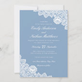 Invitation Elégant Dusty Blue Lace blanche (Devant)