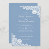Invitation Elégant Dusty Blue Lace blanche (Devant / Derrière)