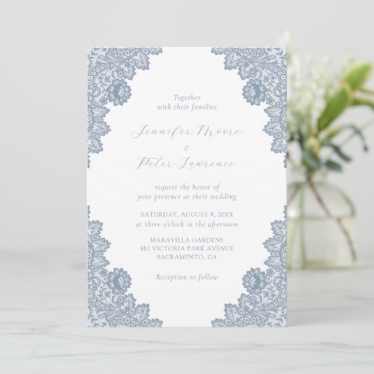 Invitation Elegant Dusty Blue Ladding Invite (Debout devant)