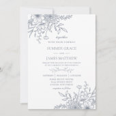 Invitation Elégant Dusty Blue Line Art Floral Mariage (Devant)
