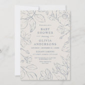 Invitation Elégant Dusty Blue Line Baby shower botanique (Devant)
