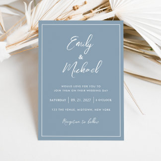 Invitation Élégant Dusty Blue Minimal Mariage de calligraphie