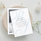 Invitation Élégant Dusty Blue Monogram Mariage