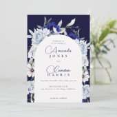 Invitation Elegant Dusty Blue Navy Floral Arch Wedding (Debout devant)