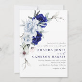 Invitation Elegant Dusty Blue Navy Floral Wedding (Devant)