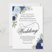 Invitation Elégant Dusty Blue & Navy Rustic Floral Mariage (Devant)