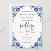Invitation Elégant Dusty Blue Navy Rustic Floral Mariage (Devant)