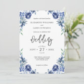 Invitation Elégant Dusty Blue Navy Rustic Floral Mariage (Debout devant)