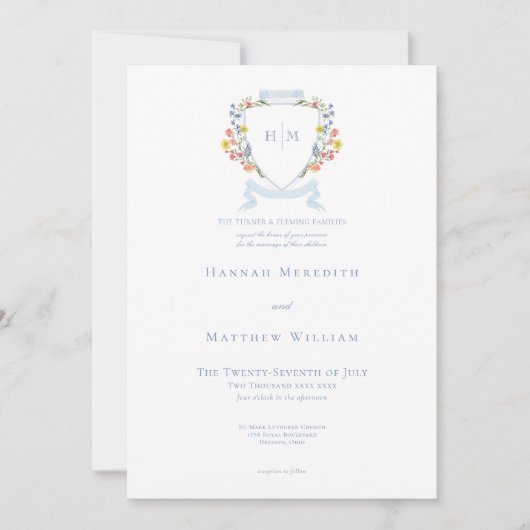 Invitation Elégant Dusty Blue Pastel Fleur sauvage Mariage Cr (Devant)