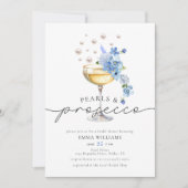 Invitation Elégant Dusty Blue Pearls & Prosecco Fête des mari (Devant)