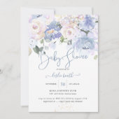 Invitation Elégant Dusty Blue Peonies crème Baby shower Rose (Devant)