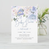 Invitation Elégant Dusty Blue Peonies crème Baby shower Rose (Debout devant)