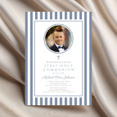 Invitation Elegant Dusty Blue Photo Boy First Communion