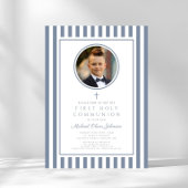 Invitation Elegant Dusty Blue Photo Boy First Communion
