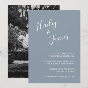 Invitation Elégant Dusty Blue Photo Mariage moderne