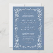 Invitation Elegant Dusty Blue Photo Vintage Wedding (Devant)
