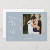 Invitation Elégant Dusty Blue QR Code Photo Enregistrer la da (Devant / Derrière)