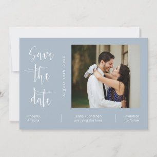 Invitation Elégant Dusty Blue QR Code Photo Enregistrer la da