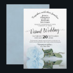 Invitation Elégant Dusty Blue Romantic Rose virtuel Mariage<br><div class="desc">Cette belle invitation est destinée aux couples qui ont décidé de mettre leurs mariages en ligne en raison de la pandémie en cours. Il dispose d'un design magnifique avec la calligraphie en dentelle un seul rose à long tige bleu poussiéreux ou bleu poudreux clair réfléchissant dans un bassin d'eau. Merveilleuse...</div>