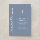 Invitation Elegant Dusty Blue Script Boy First Communion
