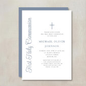 Invitation Elegant Dusty Blue Script Boy First Communion
